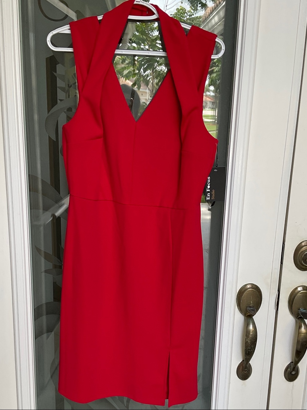 Enfocus Studio Red V-Neck Sleeveless Mini Dress